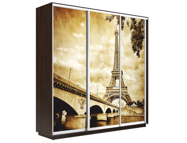 Шкаф-купе Экспресс 3-х дверный (Фото №1024 Париж), Венге