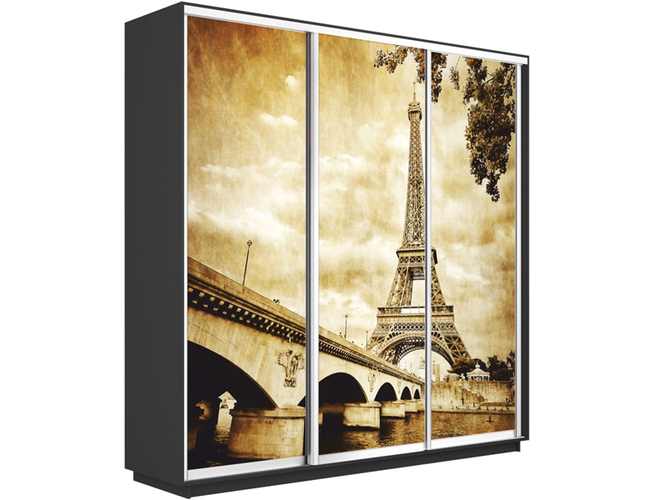 Шкаф-купе Экспресс Люкс 3-х дверный (Фото №1024 Париж), Серый диамант